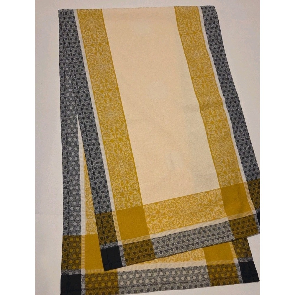 FATEBA Portugal Table Runner 60x13 100% Cotton Damask Navy Cream French Country